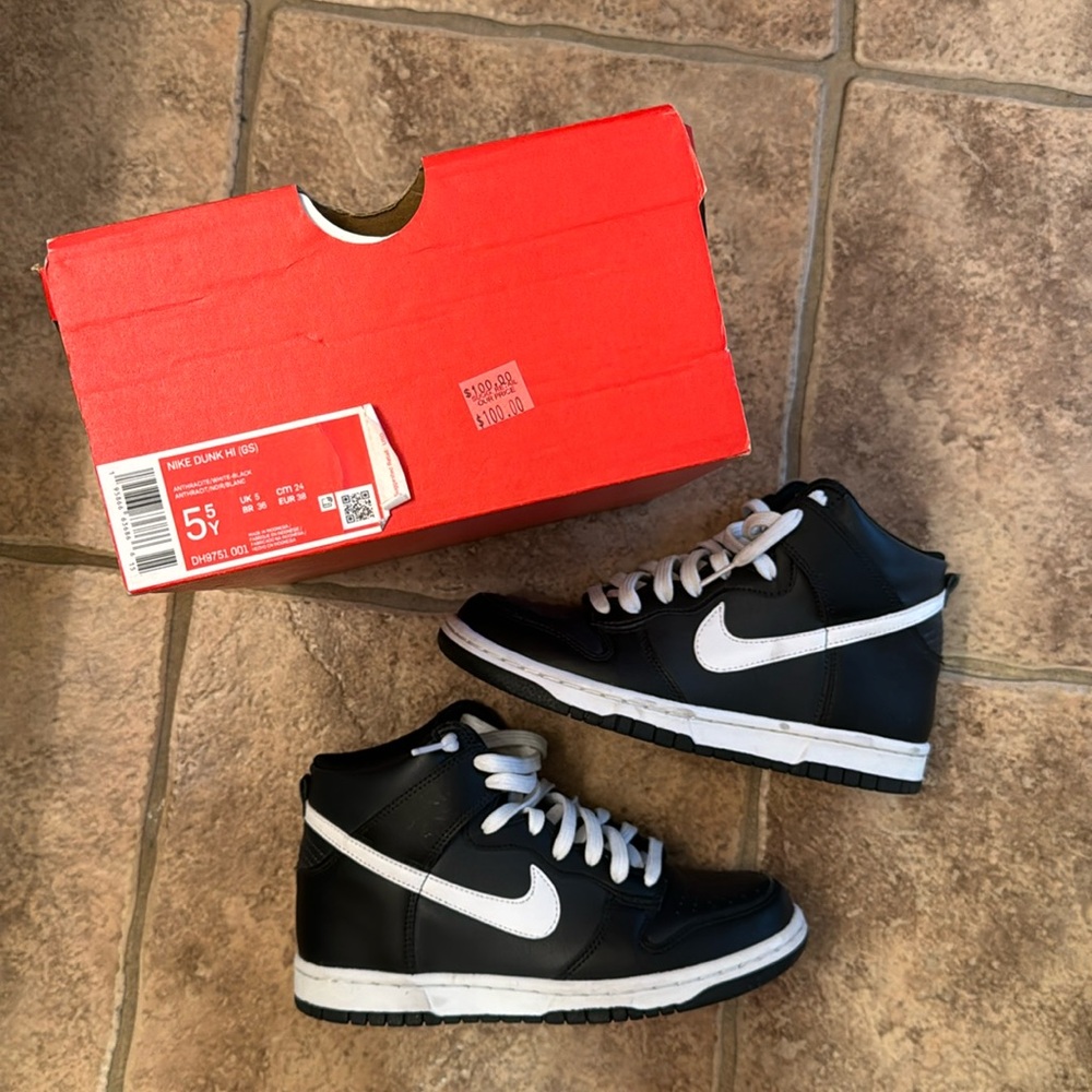 Nike dunk high tops, 5.5 black-and-white